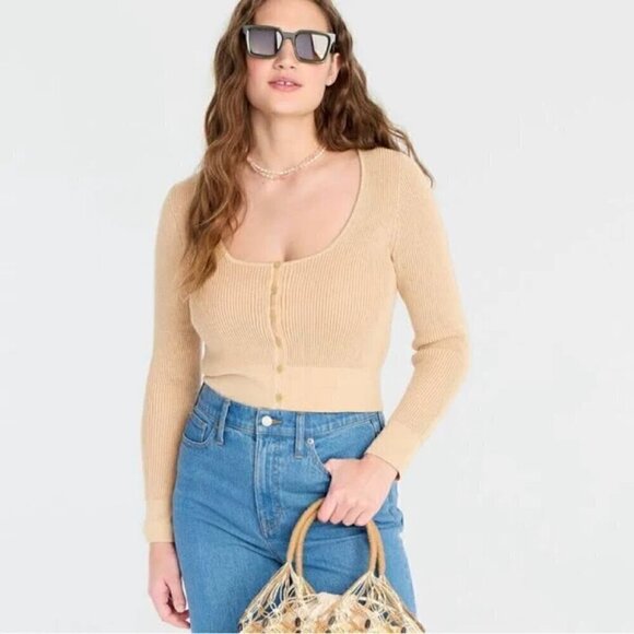 J. Crew Tops - J.Crew Scoopneck Stretch Cardigan Top, Tan, Size S